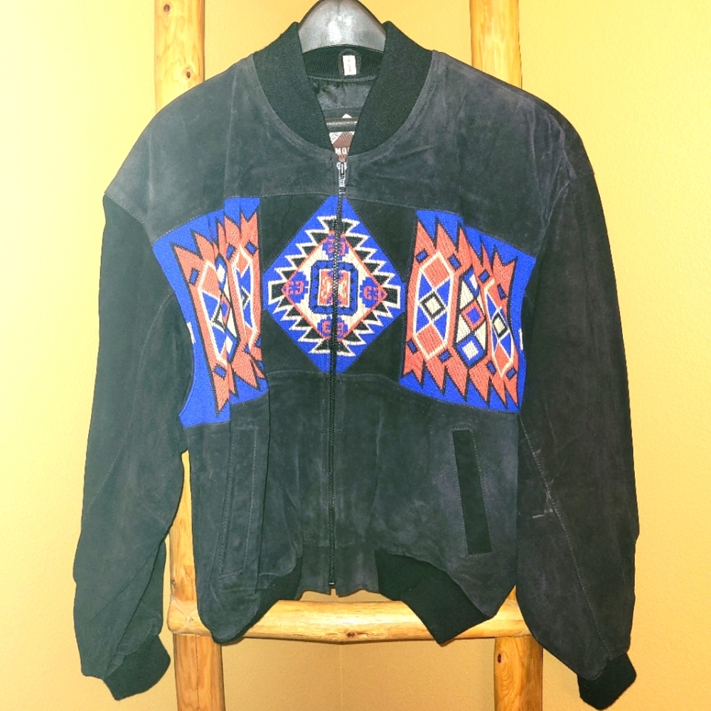 VINTAGE HARD TO FIND LMOGEE SOUTHWEST LEATHER JACKET. MENS MEDIUM